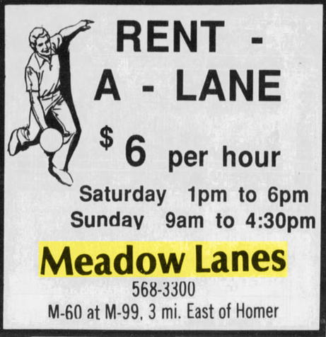 Meadow Lanes (Homer Lanes) - Dec 1989 Ad
